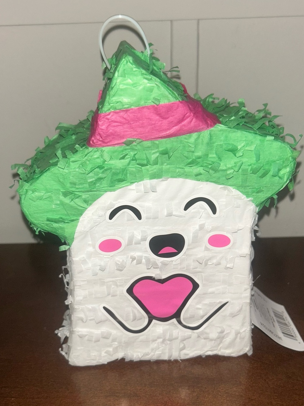 Cute White & Green Holiday Piñata Décor with Pink Accents